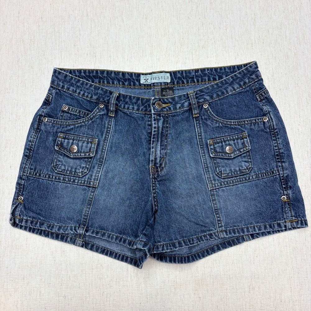 Arizona Jean Co Hipster Denim Shorts Womens 13 Blue Medium Wash Multi Pocket Y2K